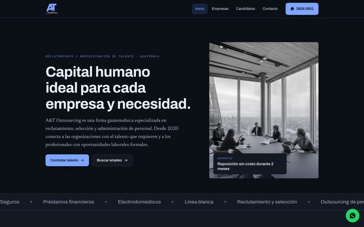 Portada del sitio de A&T Outsourcing